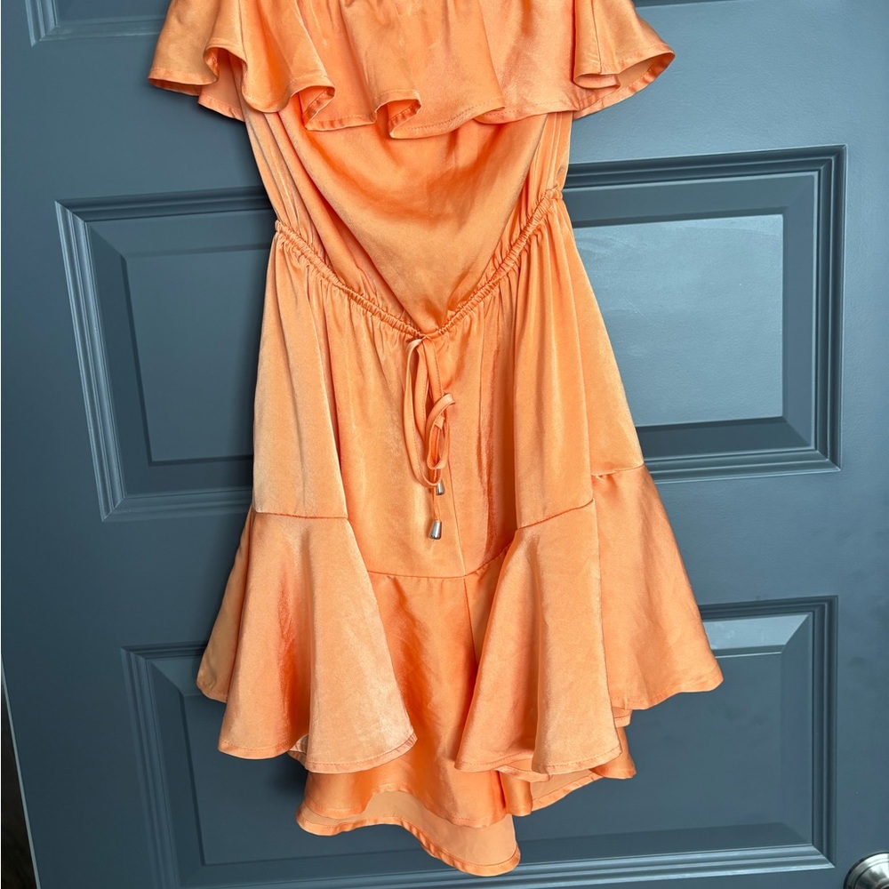 Elegant Orange Ruffle Strapless Romper